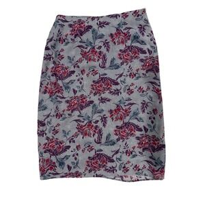 Charter Club Petite 100% Silk Floral Pencil Skirt Gray Burgundy Size 4P Vintage